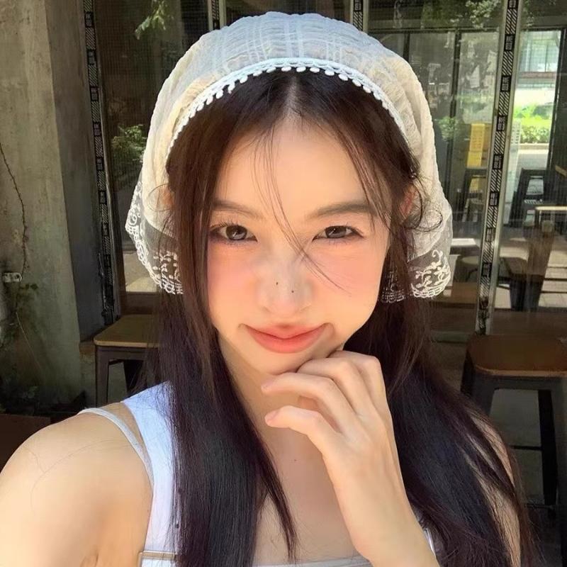 Ins Sweet Lace Hair Scarf Women Retro Triangle Hair Band Strap Hair-Bag Headscarf Hat Travel Photo Headband Turban Accessories