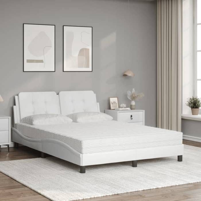 VidaXL Lit avec Matelas, Lit Rembourré avec Coussin de Tête de Lit, Lit Double, Lit Adulte, Meuble de Chambre à Coucher 3208867