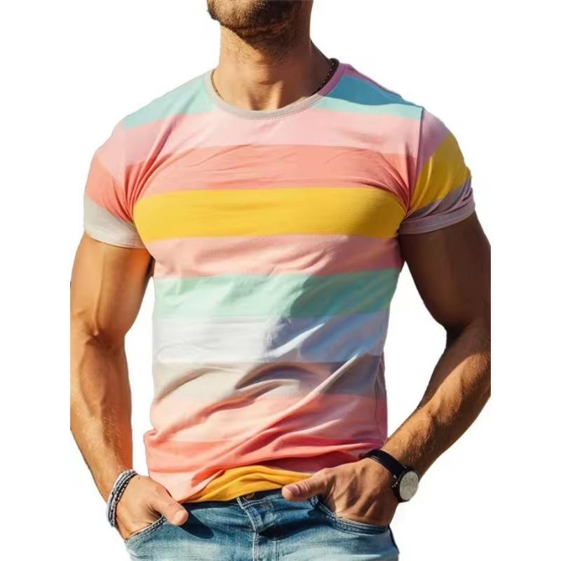 Tricouri cu dungi la modă imprimate 3D pentru bărbați, casual de vară, cu gât rotund, cu mânecă scurtă, largi, cu uscare rapidă, respirabile, topuri