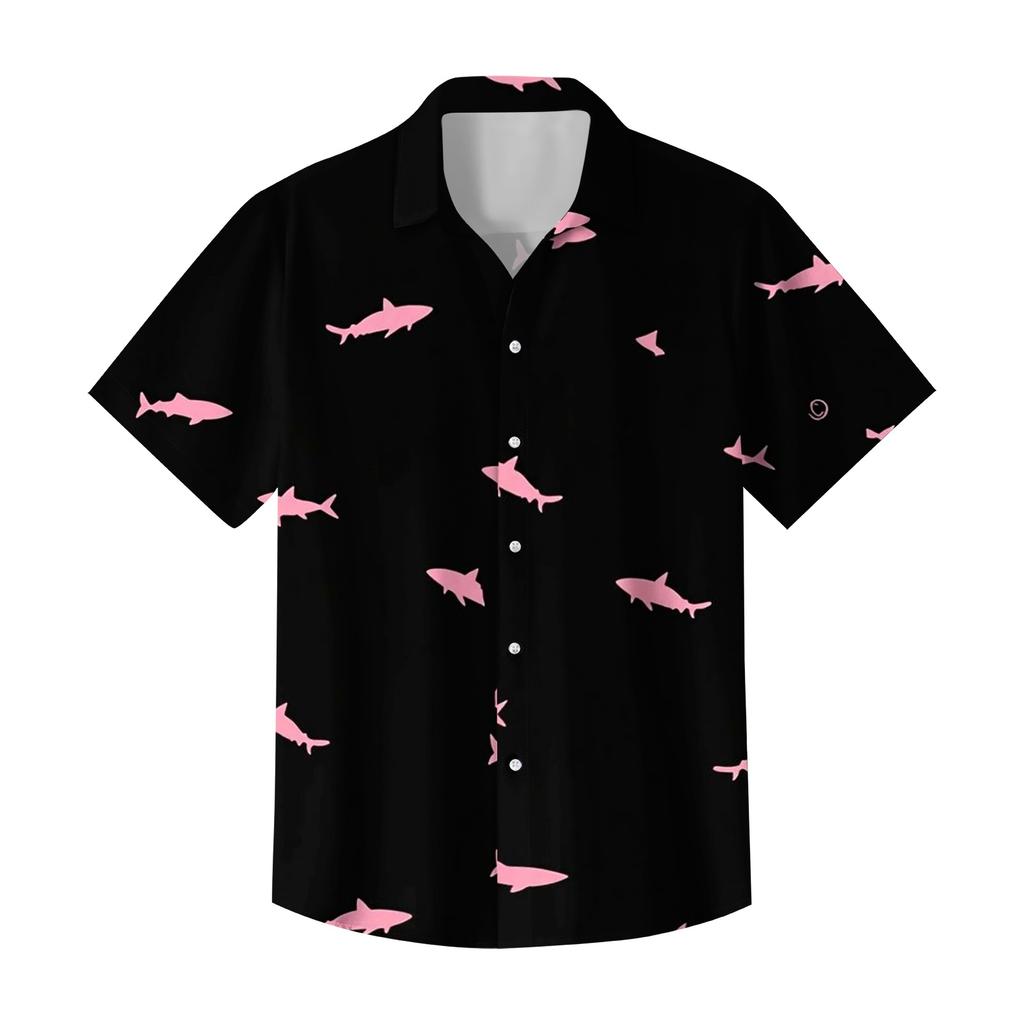 Men's Casual Loose Fit Short Sleeve Hawaiian Shirt Lightweight Breathable Button Down Beach Shirt with Tropical Palm Tree and Shell Print