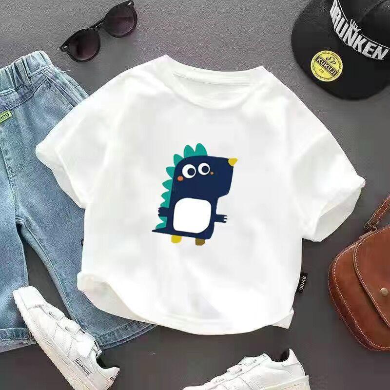 Kids Summer Cartoon Short Sleeve T Shirt Boys Girls Crew Neck Casual Top For Middle Children