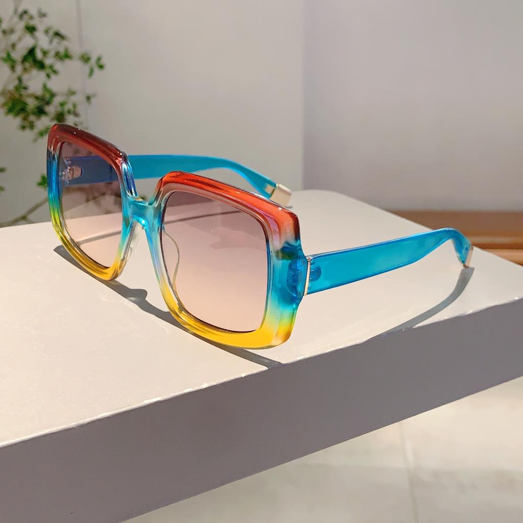 KAMMPT Kwadratowe Okulary Przeciwsłoneczne Oversize Damskie Moda Vintage Wielokolorowe Outdoorowe Okulary Przeciwsłoneczne Modna Marka Stylowe Oprawki na Wakacje