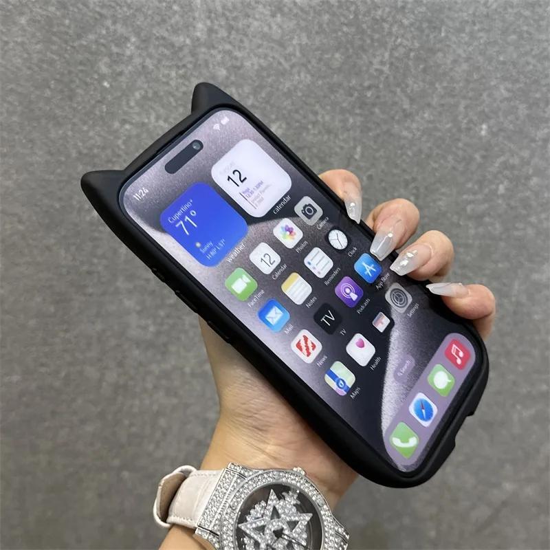 Cute 3D Kitten Cat Ear Solid Color Case For iPhone 17 16 15 14 13 12 11 Pro Max 16 Plus Silicone Shockproof Bumper Back Cover