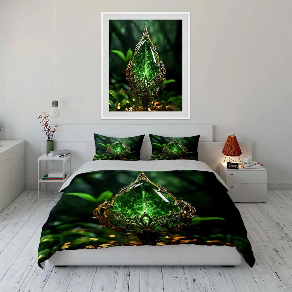 Mystical Green Crystal Decor Set Soft Comfortable Duvet Cover Bedding Set Included 1*Duvet Cover & 2*Pillowcases gift
