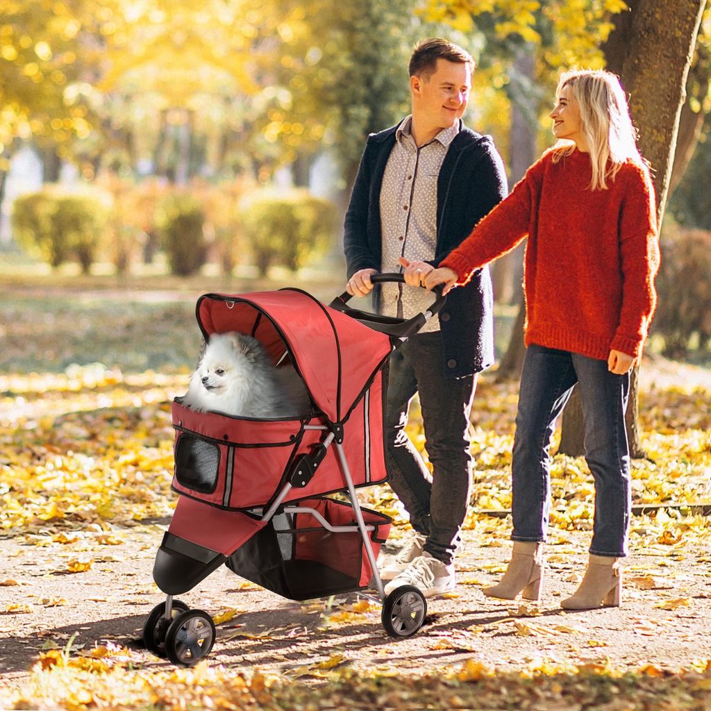 3 Wheel Pet Stroller for Small and Miniature Dogs, Red