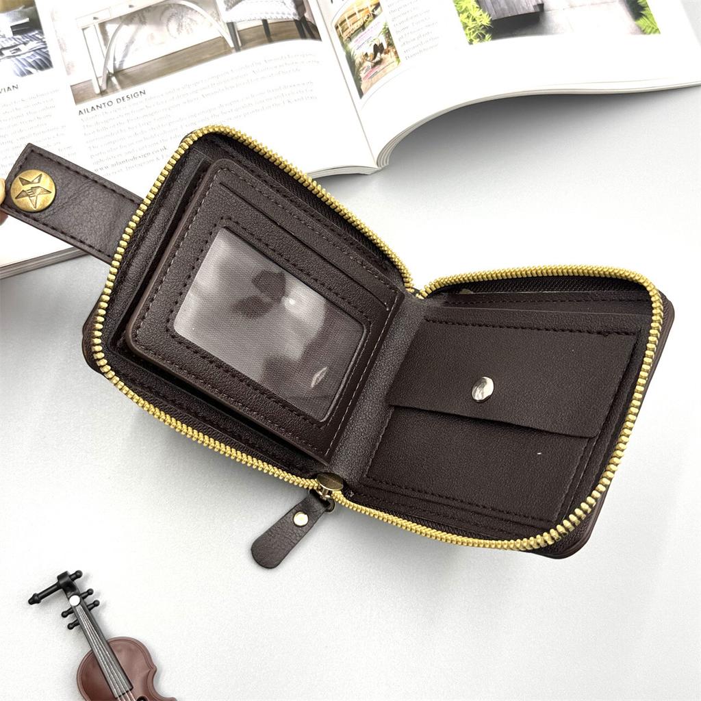 New Retro Men's High-end Short Zipper Wallet Change Storage Card Bag
