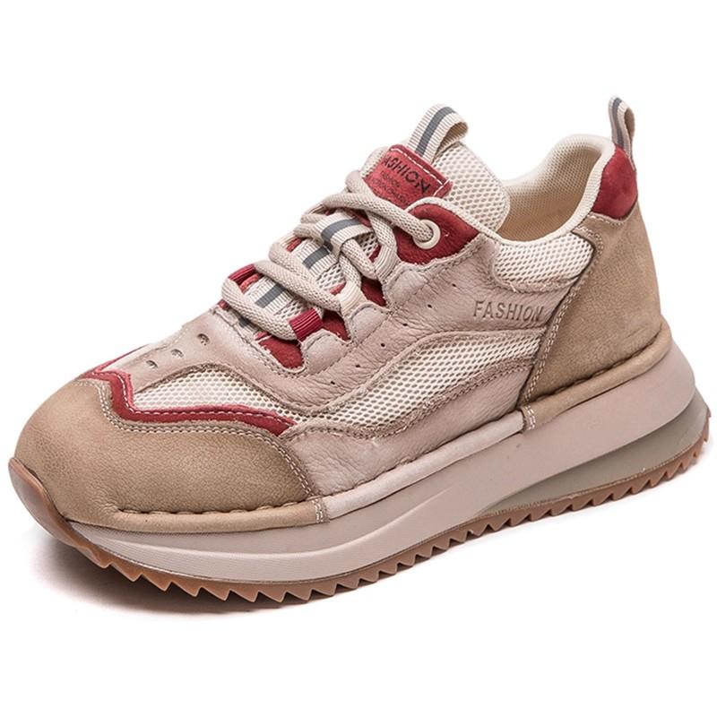 GKTINOO 2025 New British Style Genuine Leather Retro Mixed Colors Women's Sports Shoes Mesh Breathable Casual Flat Shoes