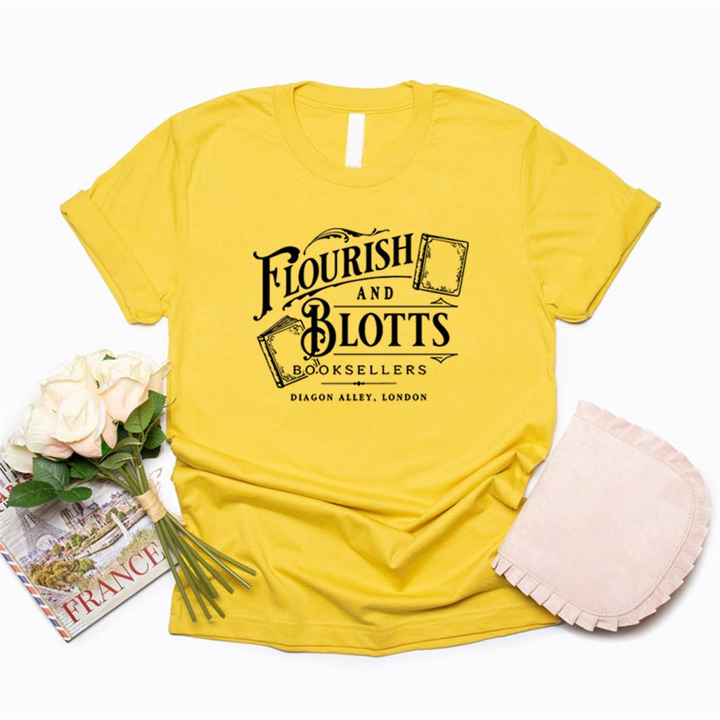 Flourish and Blotts T Shirt Wizard Book Magic Wizard Vintage Tee Bookish Gift HP Fan Tshirt Short Sleeve Graphic T Shirts Top