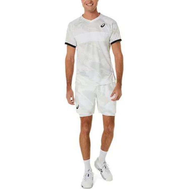 Asics Match Graphic Short Sleeve V-Neck Top Men Tops Gray 2041A245-100