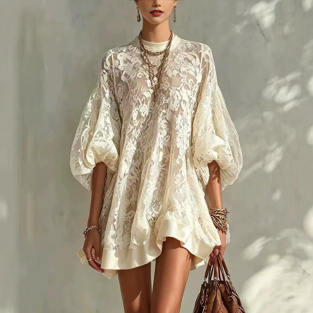 New European and American casual loose beach vacation blouse lace shirt