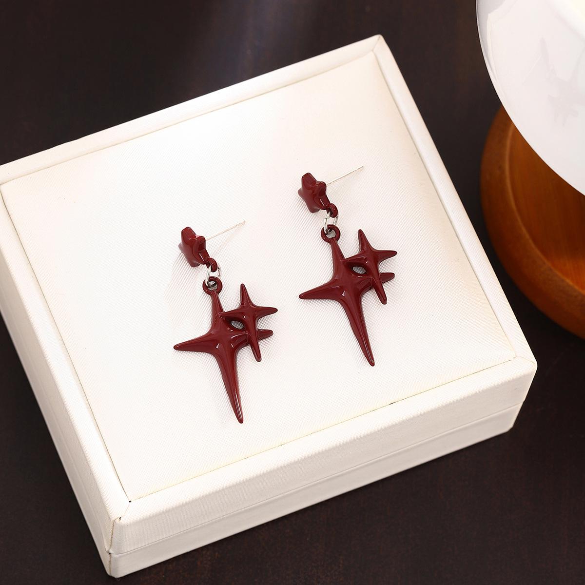 Silver Needle Asymmetric Heart & Rose Red Bow Stud Earrings - Retro French Ankara Design