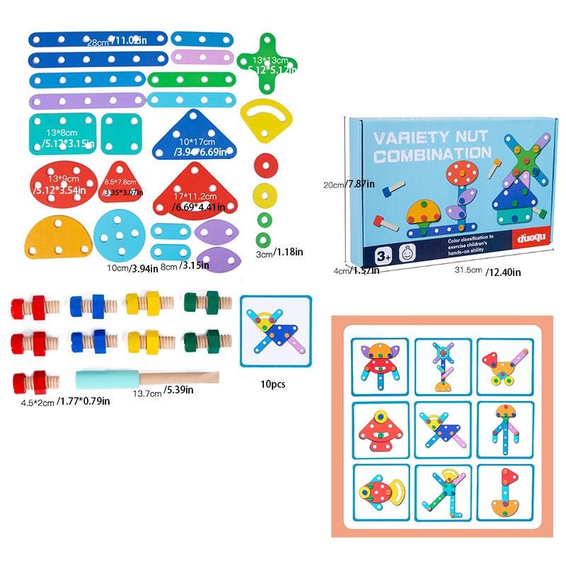 Wooden Diy Nut Combination Creative Screw Toy For Children Educational Building Blocks Puzzle Game