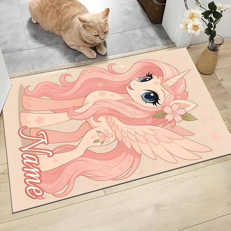 Custom Name Unicorn Pink Flowers Carpet Rug Customizable Soft Washable Anti-Slip Home Living Room Sofa Mats Personalized Rug. 0909122