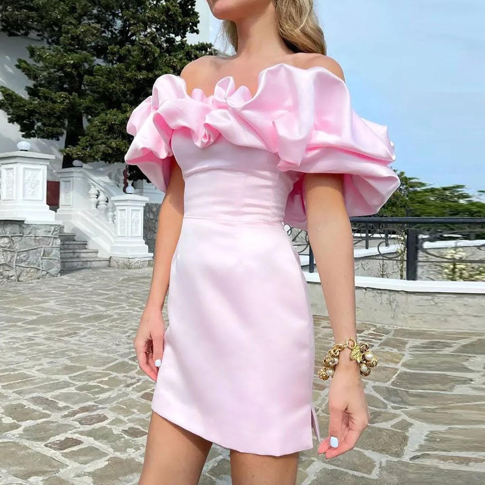 

Женский однотонный бюстгальтер, сексуальное облегающее платье с открытыми плечами и запахом на бедрах L розовый