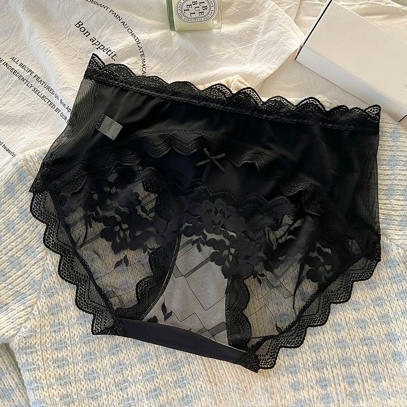 Plus Size Women's Light Luxury Lace Mesh Hollow Skin Friendly Breathable Comfortable Non Trace Mid Waist Underwear