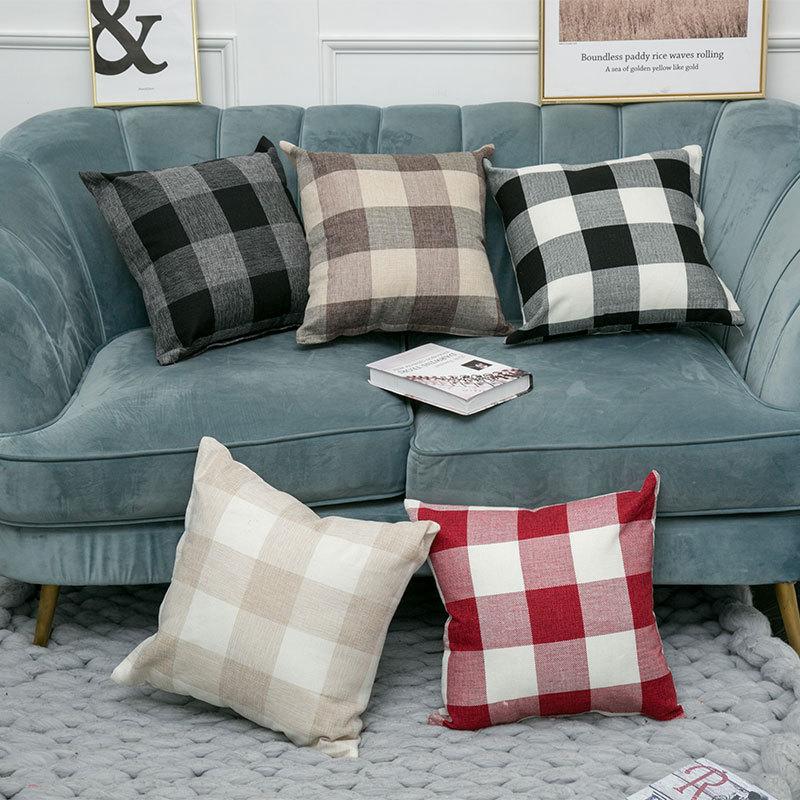 Simple Plaid Sofa Pillowcase Printed Linen Solid Color Striped Pillowcase Home Fabric Cushion