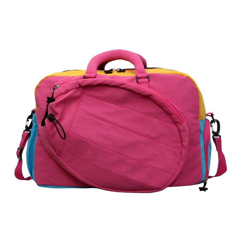 Large Capacity Wet-Dry Fitness Bag with Mesh Badminton Racket Storage - Color Block Design, Outdoor Sports Crossbody Bag
