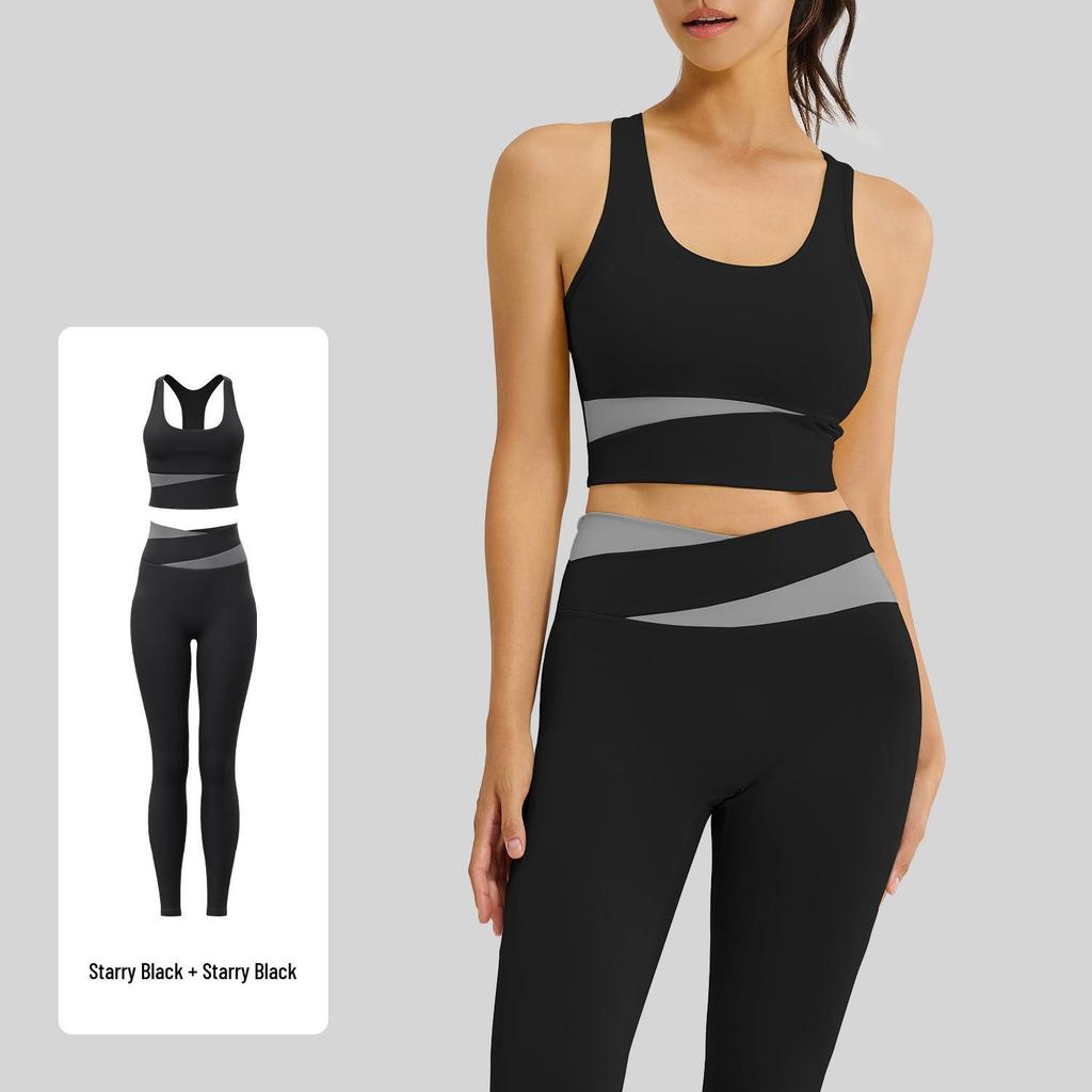 High-Waisted Color-Block Yoga Set: Tummy Control, Shockproof Sportswear for Women