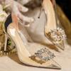 Mode Neuer Stil Mode Sexy Transparente Pumps Strass Schmetterlingsknoten Spitzpumps Hochzeit High Heels Frühling Sommer Schuhe