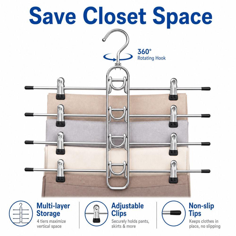 Non Slip Tips Multi Layer Hanger Metal Skirt Hanger New Trouser Hanger  Closet Organization