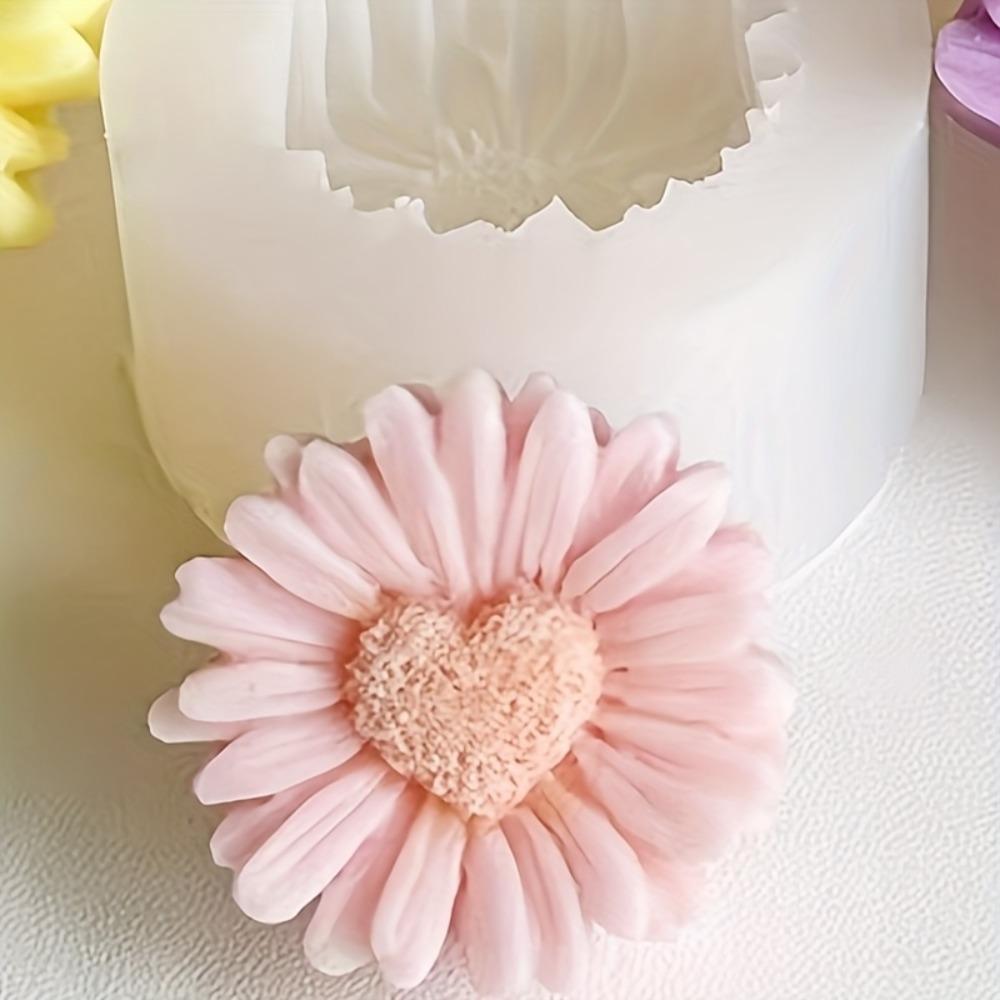 1pc Small Holeless Heart Chrysanthemum Scented Candle Silicone Mold DIY Chrysanthemum Scented Plaster Home Decor Silicone Mold