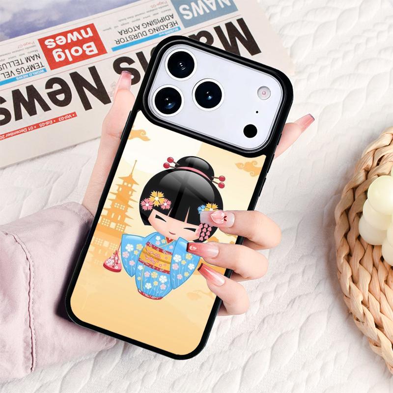 Japanische Geisha Kokeshi Puppe Handyhülle Für IPhone 17 16e 15 14 13 12 11 Pro Max Air Mini Weiche Schutzhülle