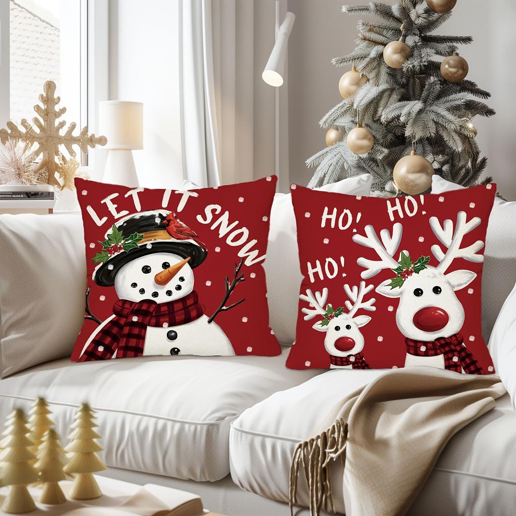 1pc/4pcs Christmas Red Pillowcases: Snowman, Merry Christmas, Love Bell, and Reindeer Designs! New Year Home Decoration