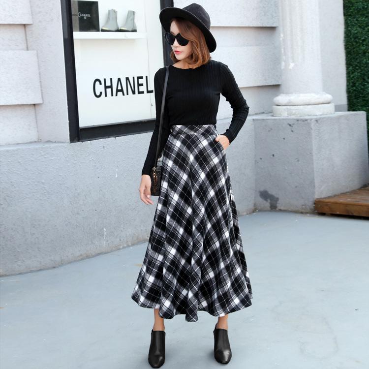

2026 Retro Preppy A-Line Woolen Plaid Skirt - High Waist, Mid-Length for Fall/Winter 2XL чорний
