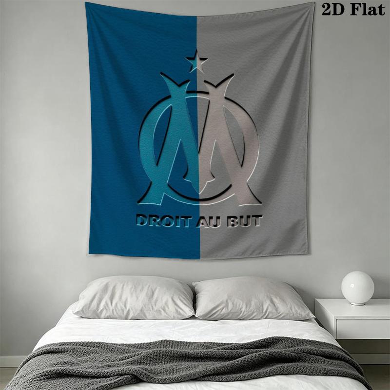 Olympique De Marseille Wall Tapestry Aesthetic Wall Hanging Printed Fabric Blanket Decorative Tapestries for Bedroom Living Room Home Decor