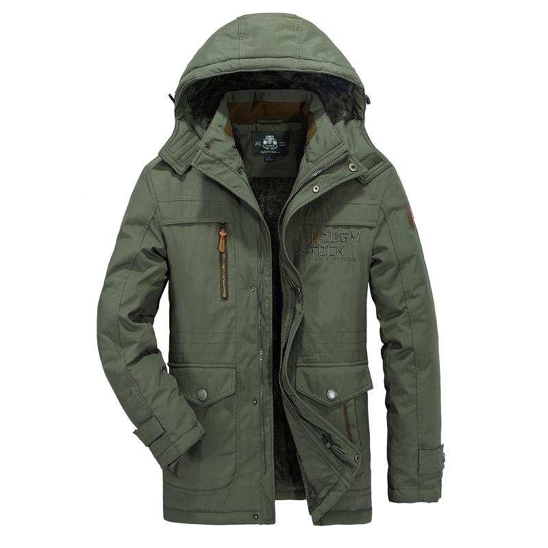 

Men s Winter Thick Warm Parka Hooded Coat Fashion Cotton Plus Velvet Jacket Style L-6XL L армия зеленый