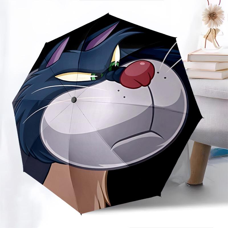 Cat, Cartoon Themed Automatic Opening and Closing Umbrella, Brightly Colored 8-rib Portable Umbrella, Suitable for Men and Women, A Perfect Gift for C