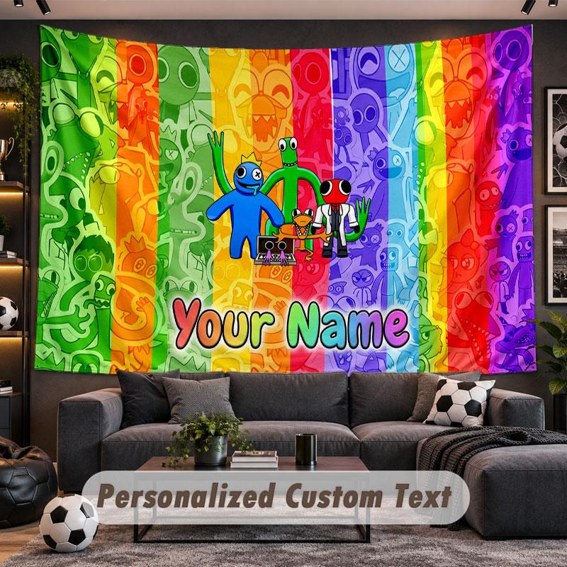 Wall Hanging Tapestry Custom NameRainbow Friends Pattern Personalized Printed Fabric Wall Decor