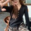 V-Ausschnitt Mode Damen Strickpullover Pullover Unterhemd Frühling Knöpfe Langärmeliges Oberteil Außen Einfarbig Lässig Büro Elegant Kleidung