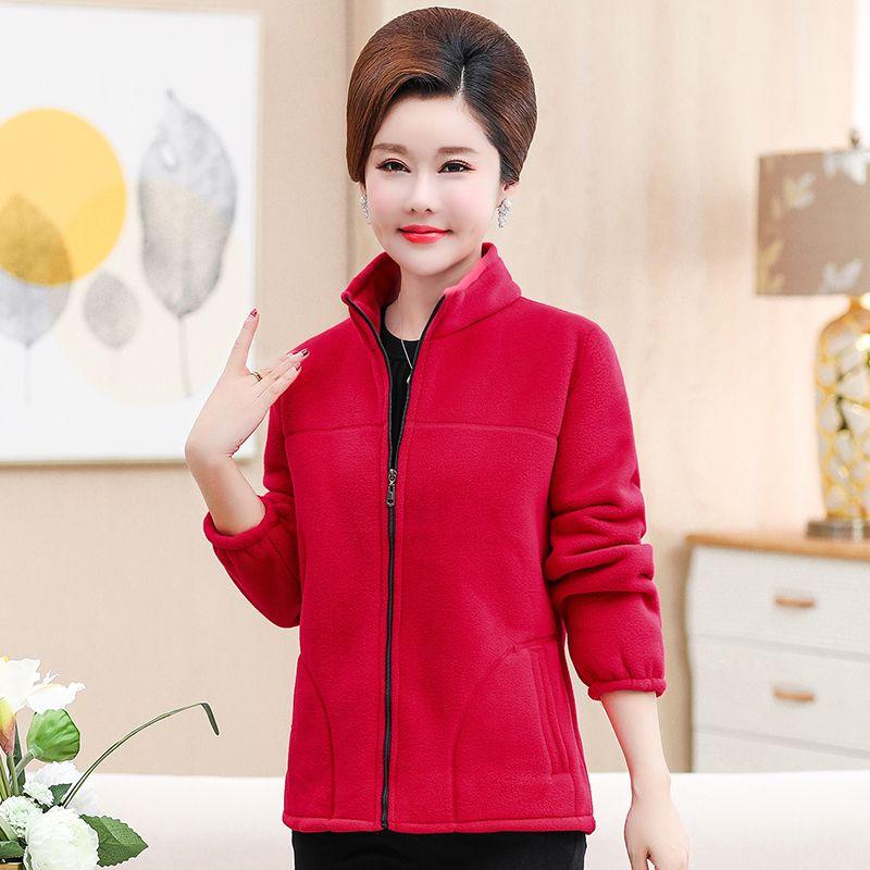 

Спортивная куртка для женщин среднего и пожилого возраста на осень и зиму, утолщенная, из искусственной овечьей шерсти, свободного кроя, для улицы, для мамы M розы красного