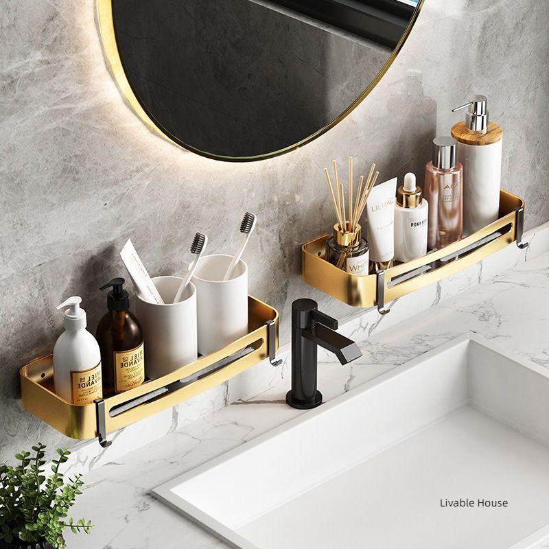 Wall-Mounted Nail-free Shampoo Golden Holder Storage Shelf Toilet Basket Holder Storage Rack Hanging Bathroom Shelves Organizer
