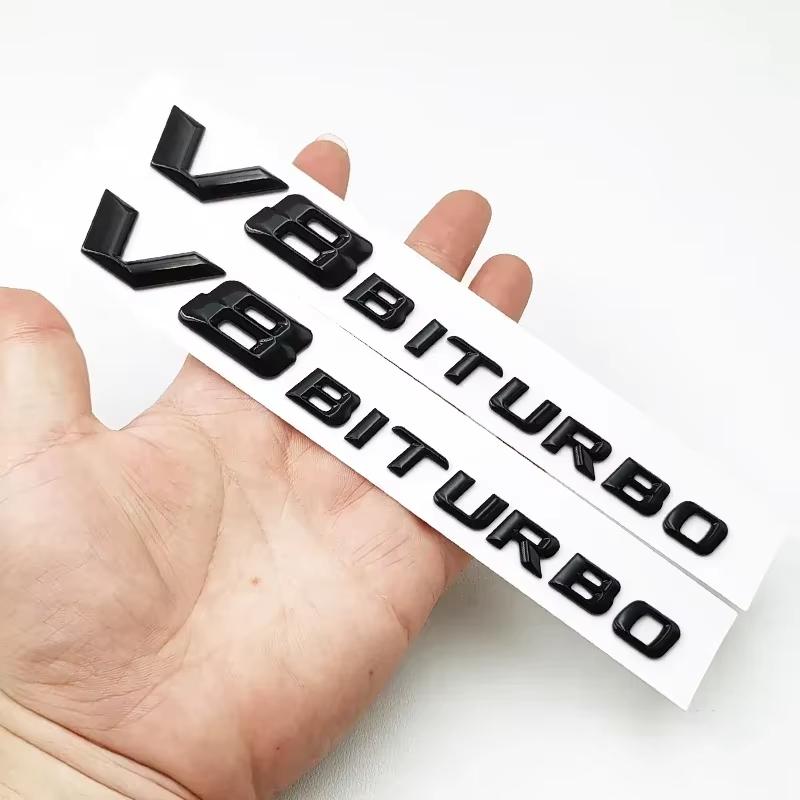 3D Black Suitable for Mercedes Benz AMG W205 C205 C63S Logo V8 BITURBO Badge Car Rear Star Sticker Trunk AMG Badge Accessories QZ7