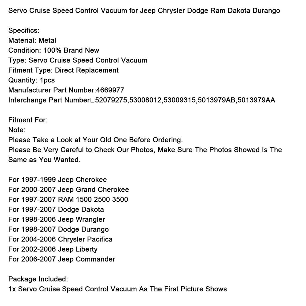 Servo Cruise Speed Control Vacuum 4669977 for Jeep Chrysler Dodge Ram Dakota