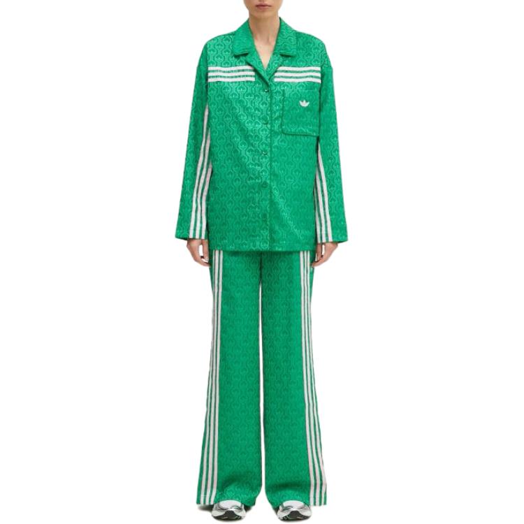 Adidas Originale Allover-Print Elastische Taille Weites Bein Freizeithose Damenhose Grün JN7662