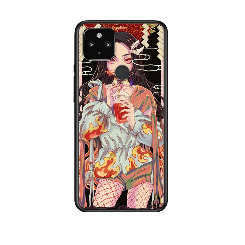 Kryt Demon Slayer Anime Odolný proti nárazům pro Google Pixel 5 4 5A 4A XL 5G Černý Kryt na telefon Skořepina Měkké Fundas Coque Capa