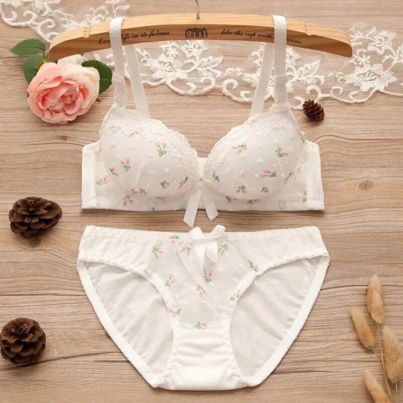 Set di reggiseni in cotone con pizzo e fiocco con stampa Set di biancheria intima push-up convertibile con reggiseno e slip con ferretto