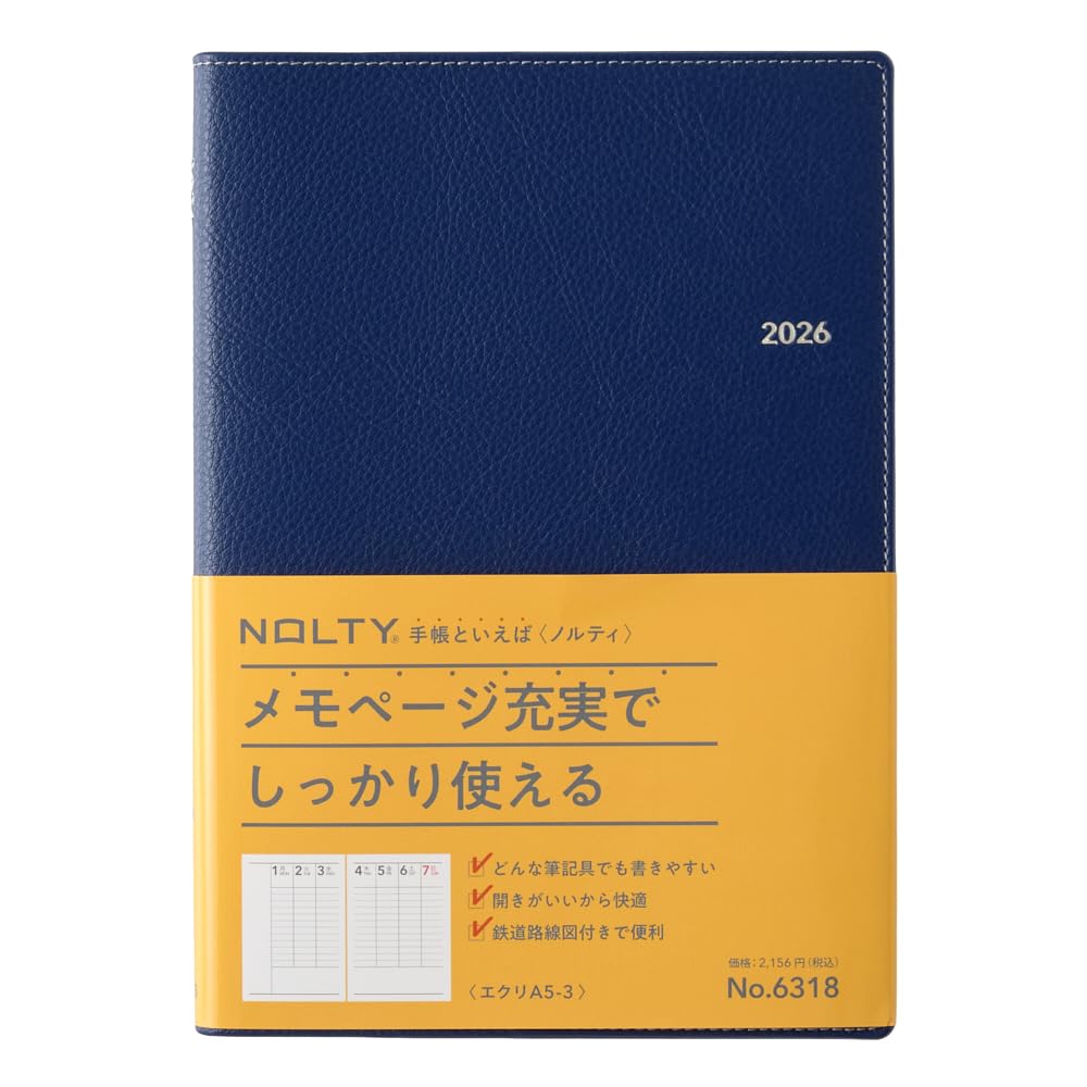 NOLTY 2026 A5 Weekly Ecrit Royal 6318 December Planner, 3, Blue, (Starts 2025)