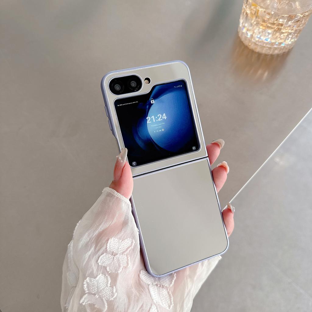 Suitable for Samsung Z Flip7 Mobile Phone Case Zflip 3 4 5 6 Folding Protective Case Simple PC Mirror Case
