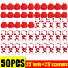 10/50PCS Mini Knitted Santa Hat Scarf Red Christmas Doll Accessories Wine Bottle Cover DIY Craft Xmas Tree Holiday Decoration