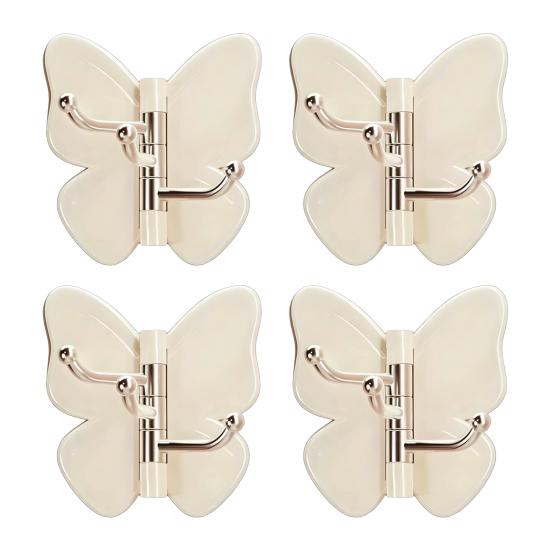 4PCS Butterfly Rotating Self Adhesive Hook, 3-Hook 270 Swivel Design, No Drill Wall Mount Storage Hooks, for Hanging Towels Keys Bags Hats