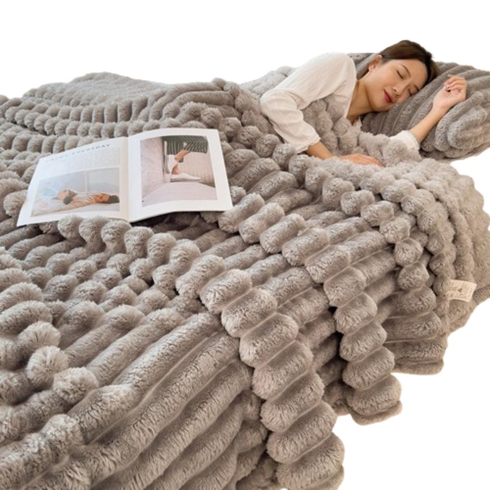 Plush Nap Blanket 200x150cm Bed Sheet Cover Blanket Simple Faux Rabbit Fur Blanket Living Room