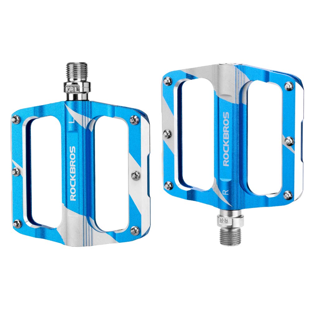 

ROCKBROS Велосипедные педали для шоссейного велосипеда, плоские левые и правые, сверхлегкие, алюминиевые, МТБ, противоскользящие, высокопрочные, подшипники 9/16 дюйма, синий