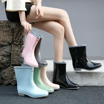 Fashion Mid-calf Rain Boots Women Platform Rubber Shoe Fashion Outdoor Slip On Rain Shoes Boots for Women Waterproof Work Botines Mujer