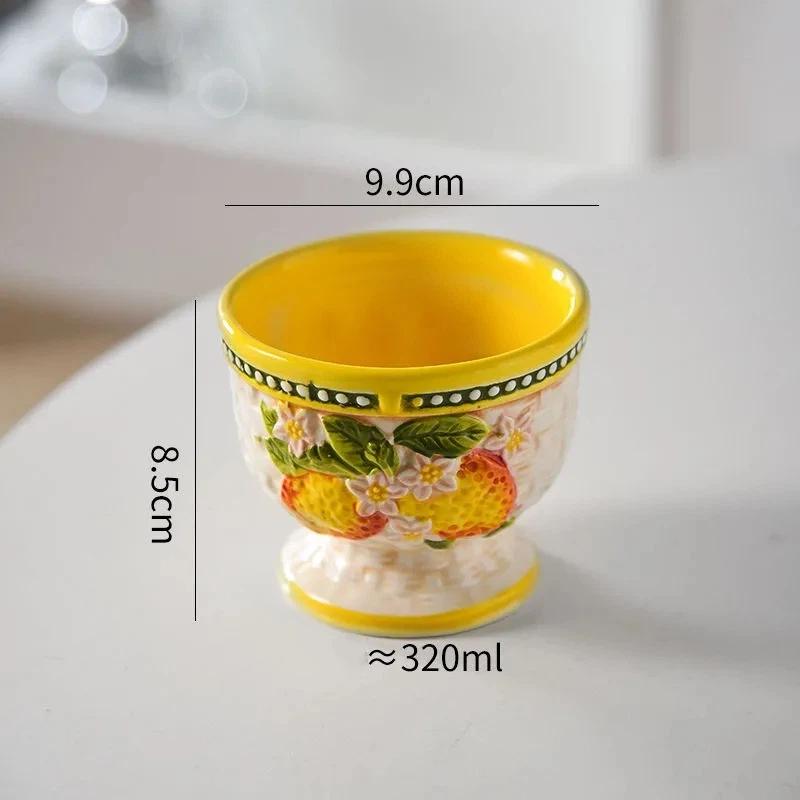 High-Quality Ceramic Dessert Bowl Ice Cream Cup Hand-Painted Embossed Home Use