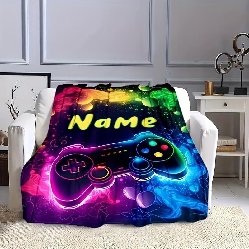 Customizable video game controller pattern blanket,soft and warm,vibrant neon digital print,multi-purpose throughout the season