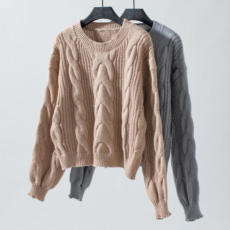 Vintage Autumn Winter Knitwear Loose Long Sleeve O Neck Solid Color Cardigan Sweater Top